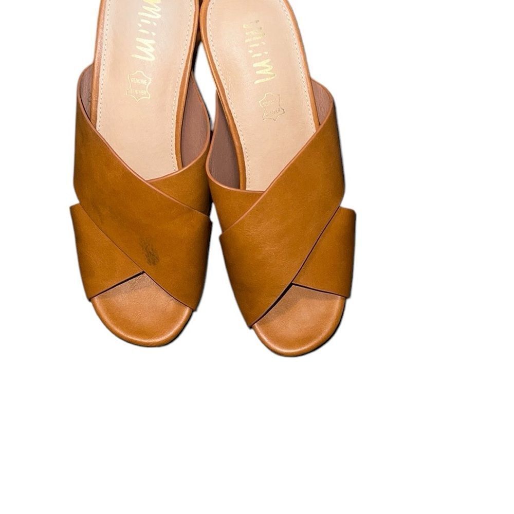 Mi.iM Women's Brown Leather  Slide Sandals Size 8